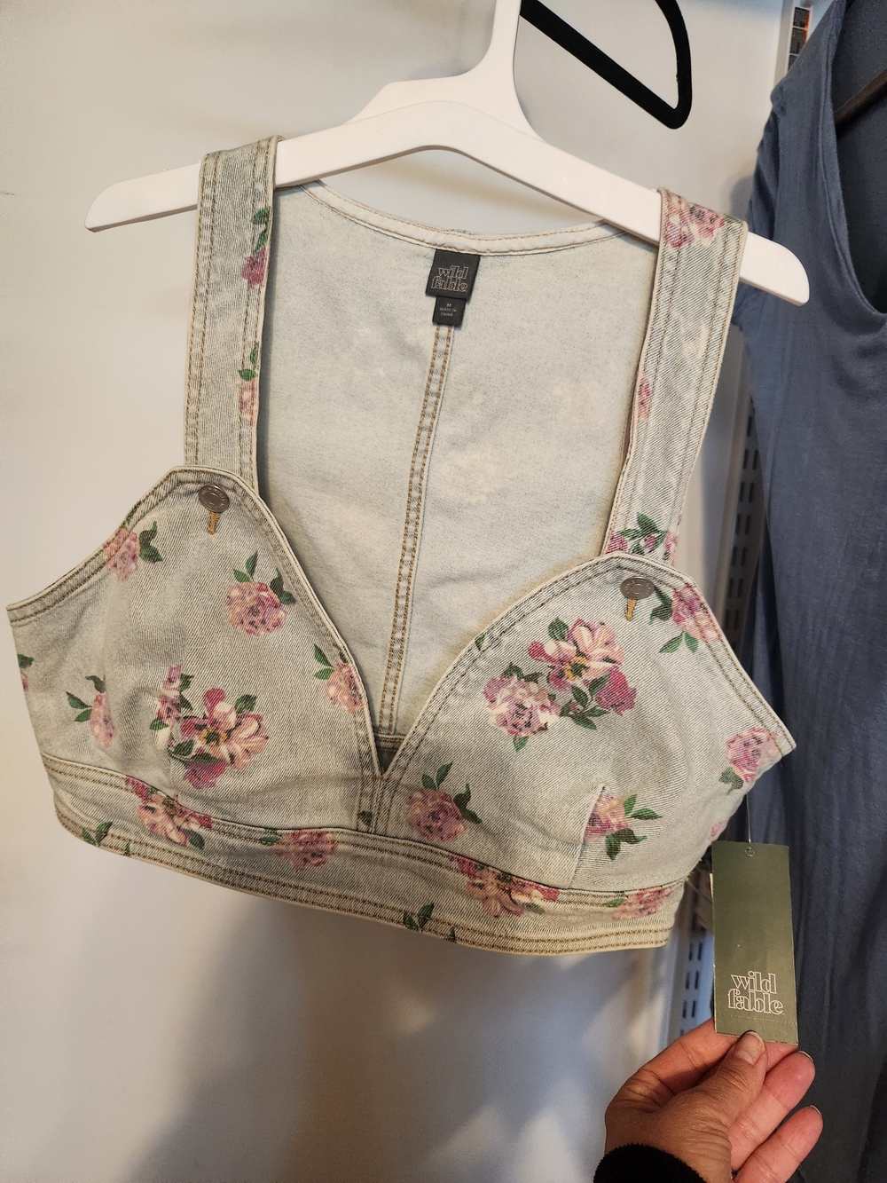 Wild Fable Floral Denim Crop Top in Light Blue